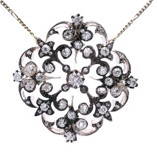 18kt Gold and Silver Antique Pendant Necklace with 2.20 Cts in Diamonds