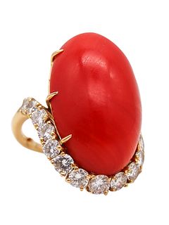 Boucheron Paris 1950 Modernist Ring In 18Kt Gold With 27.52 Ctw Diamonds And Coral