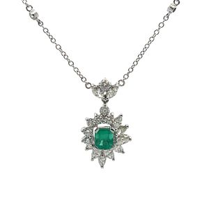 2.15 Ctw in Diamonds & Emerald 18kt Gold Pendant Necklace