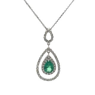 1.95 Ctw in Diamonds & Emerald 18kt Gold Pendant Necklace