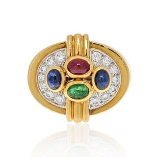 David Webb Platinum & 18K Yellow Gold Multi Color Gemstone And Diamond Ring
