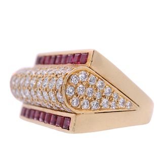 Art Deco 18kt Gold Ring with 2.55 Ctw in  Diamonds and Rubies
