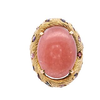18k Gold Ring with 14 Cts Rhodochrosite and Color Stones