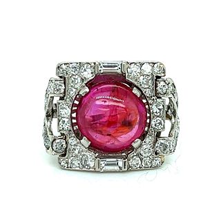 Art Deco Platinum Certified Burma No-heat Ruby & Diamond Ring