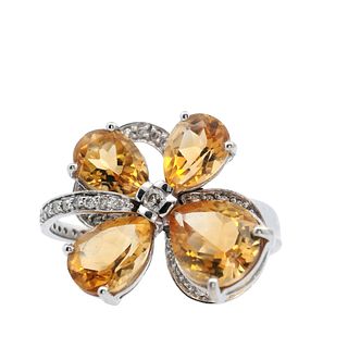 Citrines and Diamonds14kt Gold Flower Ring