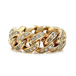 Menâ€™s 14K Yellow Gold Cuban Link Diamond Ring