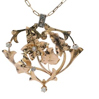 Art Nouveau 18kt Gold Pendant with Diamonds