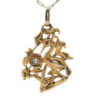Art Nouveau 18kt Gold Pendant with Diamonds