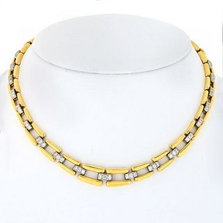 David Webb Collar Platinum & 18K Yellow Gold Open Link Diamond Chain Necklace