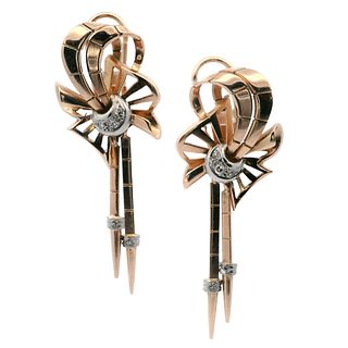 Pair of Retro 18k yellow Gold Earrings with Diamonds
