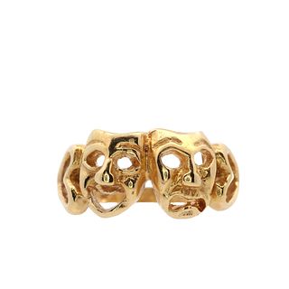 18kt Gold Happy and Sad mask Ring
