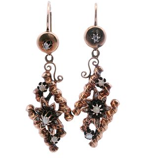 Antique Low Gold Earrings with Diamonds and Pealrs