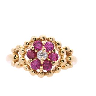 Christian Dior 18kt Gold Ring with Rubies and Diamond
