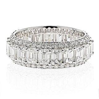 14K White Gold 5.50cts Emerald Cut And Round Diamond Eternity Band