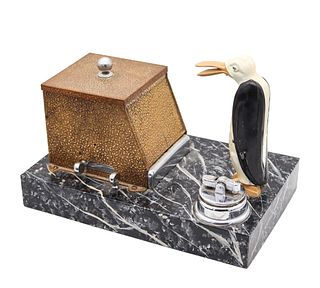 Ronson 1930 Pik A Cig Magic Penguin Lighter Cigarette Dispenser Desk Box