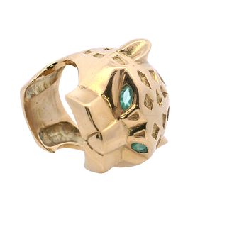 18kt yellow Gold Panther Ring with Emeralds
