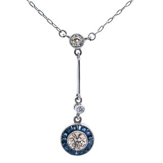 Platinum Pendant Necklace with Diamonds and Sapphires