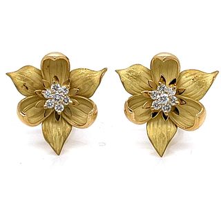 18K Yellow Gold Diamond Flower Earrings