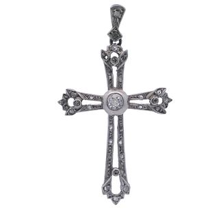 Antique Platinum Cross Pendant with Diamonds