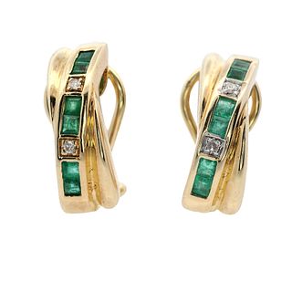 18kt Gold Earrings with Diamonds and Emeralds