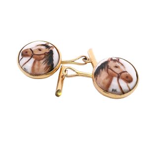 Hand painted 18k Gold Cufflinks with Porcelain