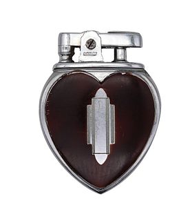 Ronson 1937 Art Deco Heart Lighter Faux Tortoise Lacquer And Chromed Steel