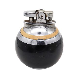 Ronson England 1929 Deco RonDeLight Steel Table Lighter In Black Cream Lacquer