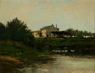 Charles Francois Daubigny (Fr. 1817-1878), By the Water's Edge, c. 1858-1860, Oil on canvas, framed