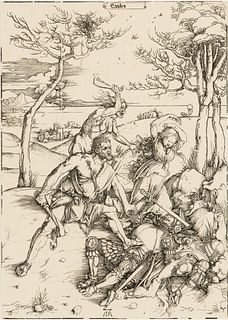 Albrecht Durer (Ger. 1471-1528), Hercules Killing Eurytos, c. 1496, Woodcut, framed under glass