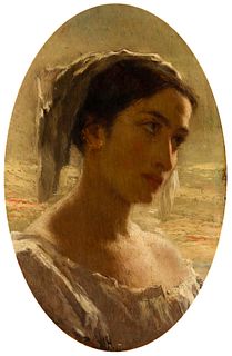 William Morris Hunt (Am. 1824-1879), Portrait of a Woman, Oil on panel, framed