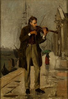 Federico Zandomeneghi (It. 1841-1917), Violinist, 1917, Oil on canvas, framed