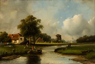 Adrianus Jacobus Vrolijk (Dutch 1834-1862), Country Scene, Oil on panel, framed