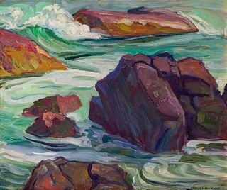 Charles Allan Winter (Am. 1869-1942), Surf and Rocks, Oil on linen, framed