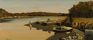Stephen Etnier (Am. 1903-1984), "Autumn on Royal River" 1970, Oil on canvas, framed