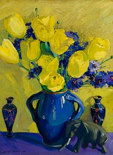 Jane Peterson (Am. 1876-1965), Yellow Tulips, Oil on canvas, framed