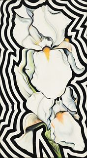 Lowell Nesbitt (Am. 1933-1993), "Two White Electric Iris" New York, 1980, Oil on canvas, framed