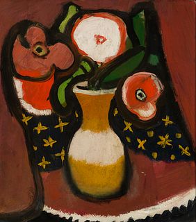 Carl Sprinchorn (Am. 1887-1971), Flowers Against a Winter Sky, Oil on canvasboard, framed