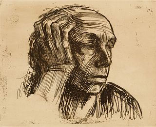 Käthe Kollwitz (Ger. 1867-1945), Self Portrait, Etching, framed under glass