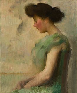 Frederick Bosley (Am. 1881-1942), Portrait of a Woman in Profile, Oil on canvas, framed
