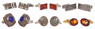 (6 PAIRS) ESTATE 8KT GOLD, STERLING SILVER & OTHER METAL CUFFLINKS