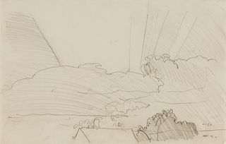 Charles Burchfield (Am. 1893-1967), Study with Sunset and Clouds, Pencil on paper, framed under glass