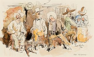 Walt Kuhn (Am. 1877-1949), "The Thinkers" 1930, Watercolor and pen and ink on paper, framed under glass