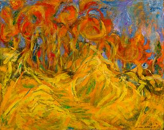 David von Schlegell (Am. 1920-1992), "Hillside in Autumn" 1953, Oil on masonite, framed