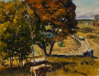 Claude Montgomery (Am. 1912-1990), Country Road, Oil on canvas, framed