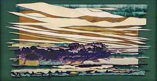 DARYL HOWARD (TEXAS, B.1949) MIXED MEDIA ARTWORK, 'WHISPERING OCEAN'