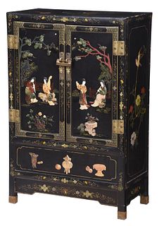 Chinese Black Lacquer Inlaid Cabinet