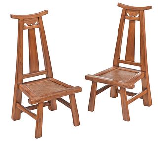 Pair of Chinese Elm Wood Chairs