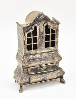 ANTIQUE MINIATURE STERLING SILVER CABINET