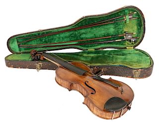 BENCH-MADE VIOLIN IN CASE W/ (4) BOWS