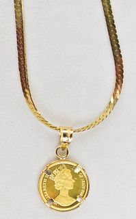 GOLD ISLE OF MAN PENDANT 1/25 CROWN PROOF ON GOLD CHAIN